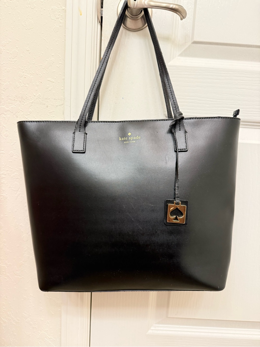 kate spade Black Leather Tote with Spade Charm
